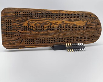 3 Track Cribbage Board - Premium Mexican Bocote - Includes metal pegs and custom holder