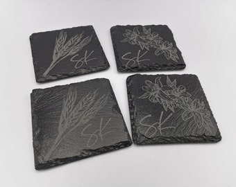 Saskatchewan coaster set - Laser engraved slate with lilies and wheat