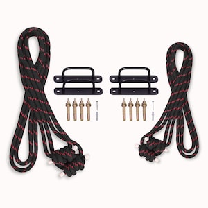 Iyengar Yoga Wall Ropes Set | Cotton Blend, Studio Props for Inversion Support, Stretching & Balance BlackRopes/BlackHook