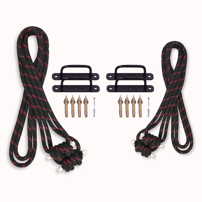 Iyengar Yoga Wall Ropes Set | Cotton Blend, Studio Props for Inversion Support, Stretching & Balance BlackRopes/BlackHook
