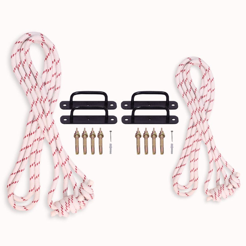 Iyengar Yoga Wall Ropes Set | Cotton Blend, Studio Props for Inversion Support, Stretching & Balance WhiteRopes/BlackHook