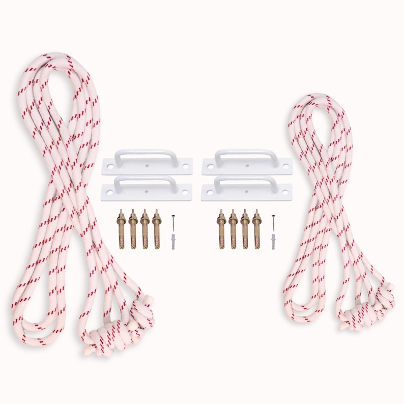 Iyengar Yoga Wall Ropes Set | Cotton Blend, Studio Props for Inversion Support, Stretching & Balance WhiteRopes/WhiteHook