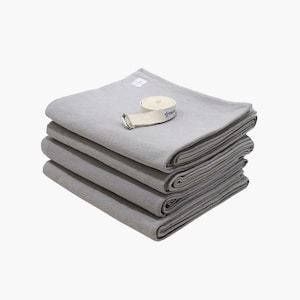 Yogikuti 100% Cotton Iyengar Yoga Blanket Grey (Set of 4) with 9ft Yoga Belt, best for Restorative yoga, Meditation & Iyengar Yoga Practice
