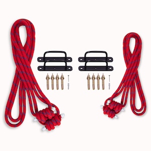 Iyengar Yoga Wall Ropes Set | Cotton Blend, Studio Props for Inversion Support, Stretching & Balance RedRopes/BlackHook