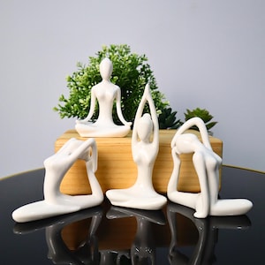 Yoga Pose Figurine 4pcs White (Set B), Yoga Girl Statues Ceramic for  Home Decor & Yoga Studio Decor