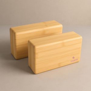 Yogikuti Bamboo Yoga Block Set of 2 – Premium Wooden Support Block for Iyengar Yoga, Pilates and Fitness – Lightweight, Strong & Sustainable