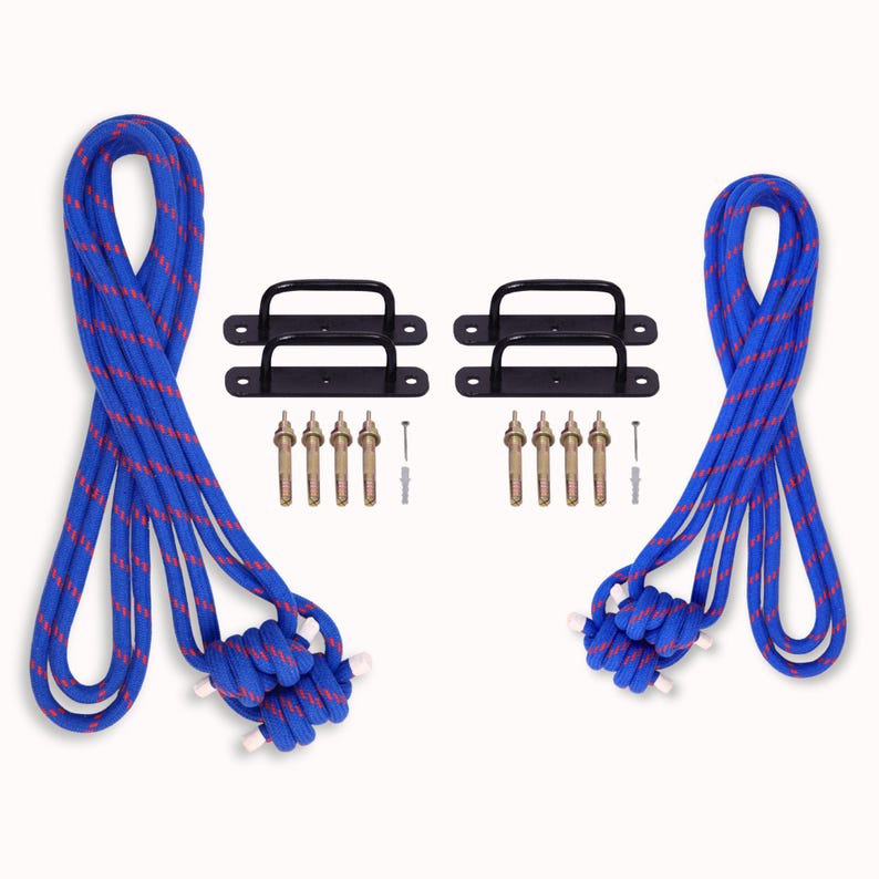 Iyengar Yoga Wall Ropes Set | Cotton Blend, Studio Props for Inversion Support, Stretching & Balance BlueRopes/BlackHook