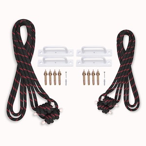 Iyengar Yoga Wall Ropes Set | Cotton Blend, Studio Props for Inversion Support, Stretching & Balance BlackRopes/WhiteHook