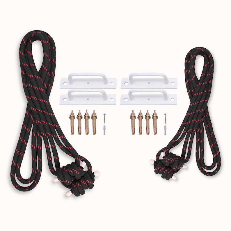 Iyengar Yoga Wall Ropes Set | Cotton Blend, Studio Props for Inversion Support, Stretching & Balance BlackRopes/WhiteHook