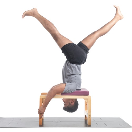 24.0 x 15.0 x 16.1 in black Solid Wooden Stand Yoga Chair Portable Upside Down Chair for Balance Training Core Strength Headstand Bench 