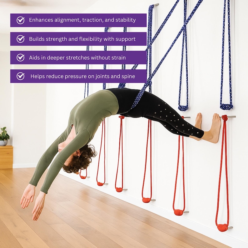 Iyengar Yoga Wall Ropes Set | Cotton Blend, Studio Props for Inversion Support, Stretching & Balance image 14