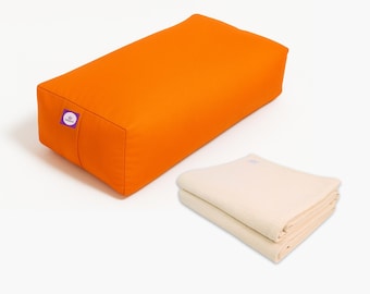 Restorative Yoga Set: Iyengar Cotton Blanket (2pc) & Cotton-filled Rectangular Yoga Bolster