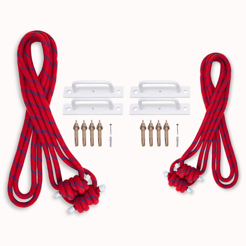 Iyengar Yoga Wall Ropes Set | Cotton Blend, Studio Props for Inversion Support, Stretching & Balance RedRopes/WhiteHook