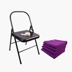 Yoga Tall Chair Black with Cotton Yoga Blanket 4pc & Yoga Strap White 3mtr best for Restorative Yoga, Iyengar yoga practice
