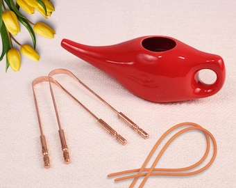 Ceramic Jal Neti Pot Set | Copper Tongue Scrapers & Sutra Neti