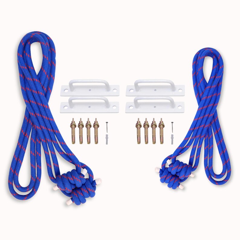 Iyengar Yoga Wall Ropes Set | Cotton Blend, Studio Props for Inversion Support, Stretching & Balance BlueRopes/WhiteHook