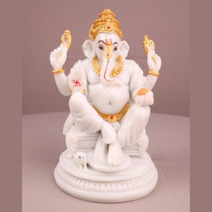 White Marble Ganesha 8 inch, Lord Ganesh Statue for Home & Yoga Studio Decor