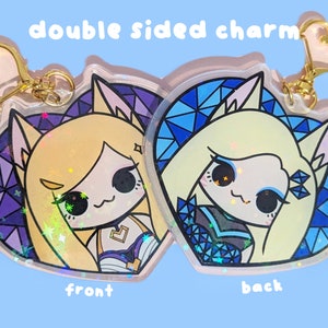 Ahri Holographic Glitter Charm (Double Sided: K/DA Popstars / All Out) League of Legends