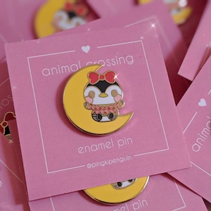 Cute "Aurora" Crescent Moon Penguin Enamel Pin
