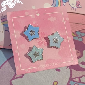 Set of 3 Tiny Blue Snowflake Enamel Pins