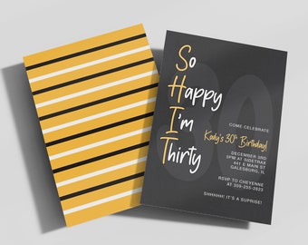 Dirty 30 Birthday Invitation Template, 30th Birthday, Dirty Thirty Birthday Party, Yellow