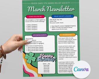 Modèle de lettre d'information de mars rétro, Société de Secours SDJ (téléchargement numérique)