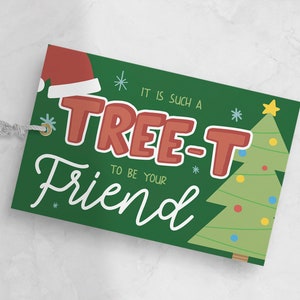 Modelo de etiqueta para presente de Natal, etiqueta para presente de amigo, etiqueta para presente de vizinho, cartão de árvore de Natal editável, etiqueta para presente de feriado fofo