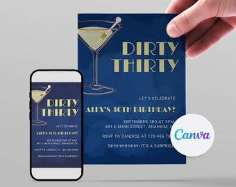 Dirty Thirty Birthday Invite Template (Digital and printable)
