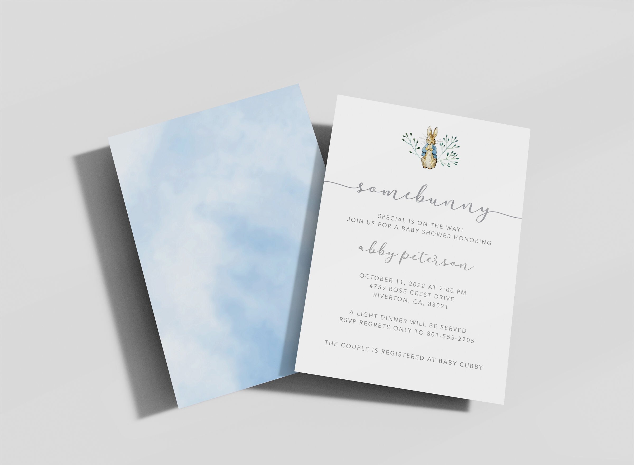 Peter Rabbit Theme Baby Shower Invitation Template Blue baby shower Its a boy baby shower invite