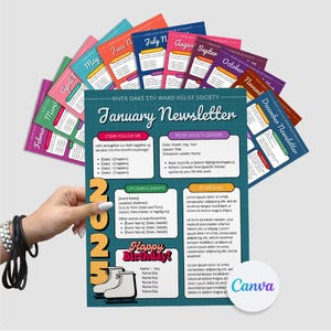 Relief Society Birthday Template Newsletter Templates 12 months Year LDS Primary Newsletter Monthly Classroom School Newsletter Template