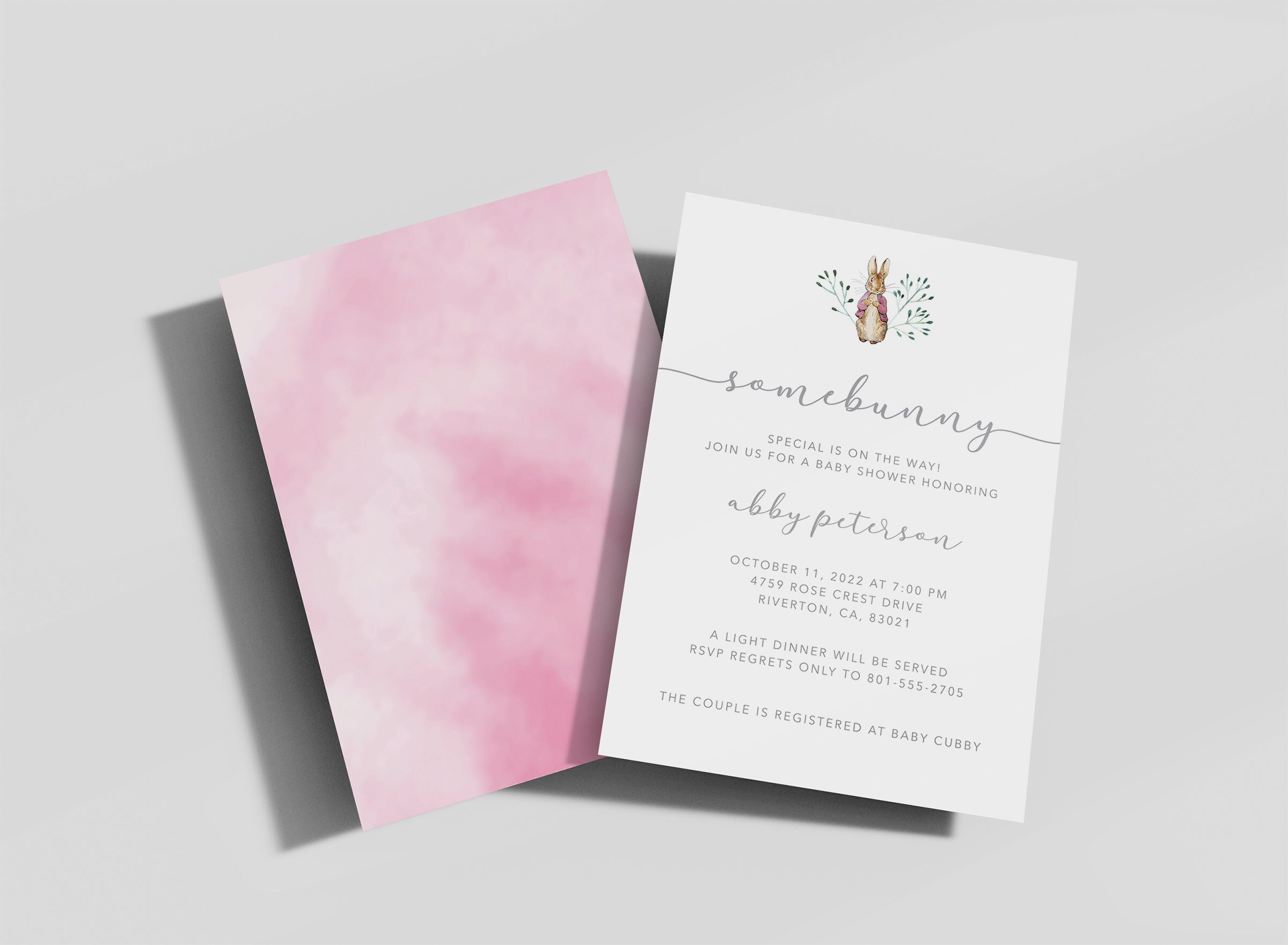 Peter Rabbit Theme Baby Shower Invitation Template pink baby shower Its a girl baby shower invite