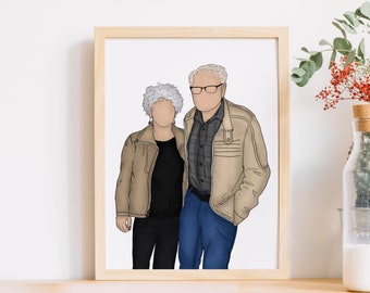 Gesichtslose Portrait, Handgezeichnet im Aquarell-Stil (Digitales Bild)