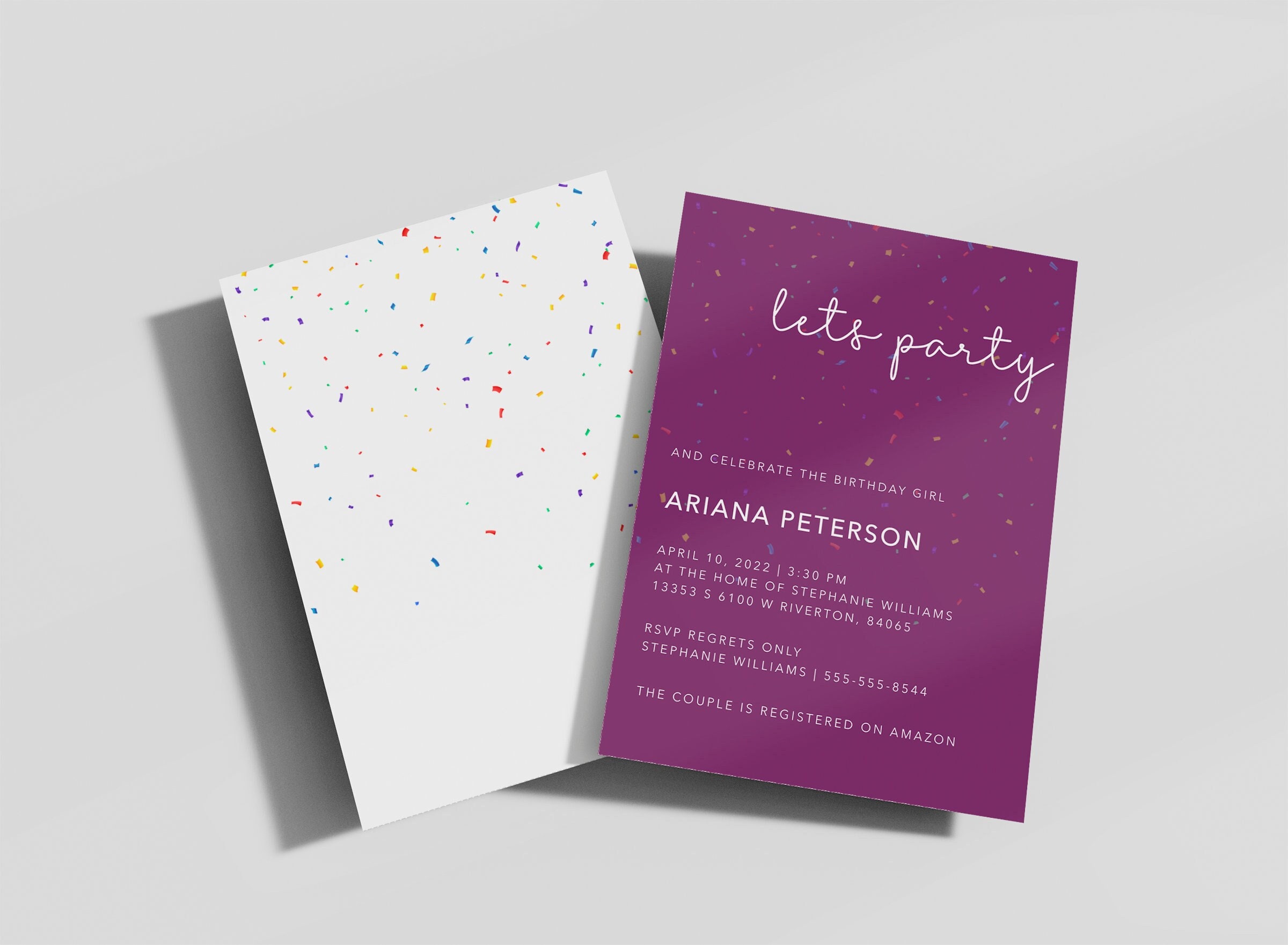Girl, Birthday Party Invitation Template, Modern, Cute, Rainbow, Star, Pink, Purple, Sprinkles