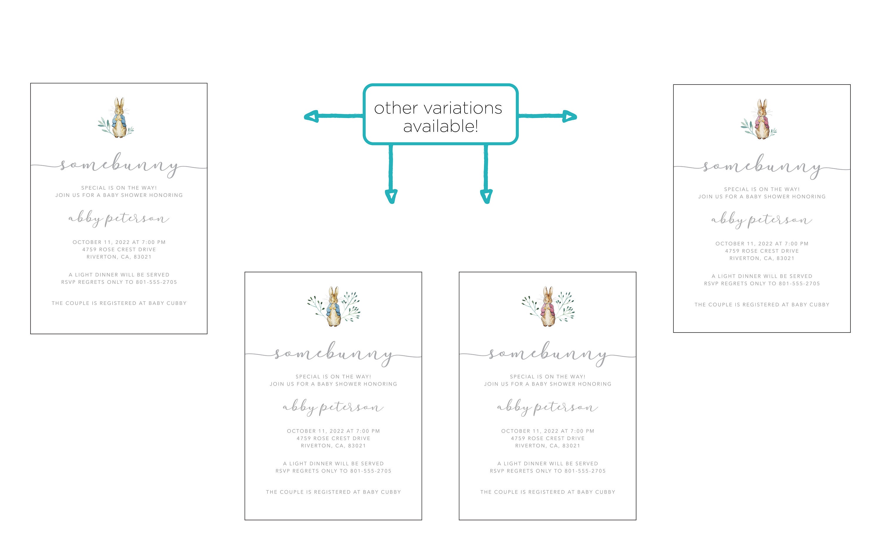 Peter Rabbit Theme Baby Shower Invitation Template Pink Baby - Etsy