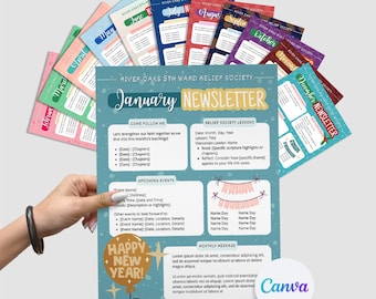 Modèles de newsletter Anniversaire de la Société de Secours 12 mois Année de l'école primaire SDJ Modèle de newsletter mensuel pour la classe et l'école
