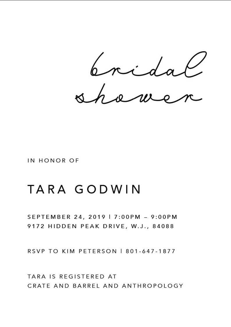Minimalist Bridal Shower Invitation Template Modern Bridal Etsy