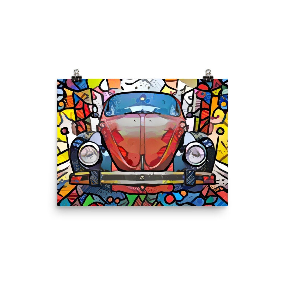 Digital Download Red and Black VW Beetle Digital Cartoon Art | Etsy