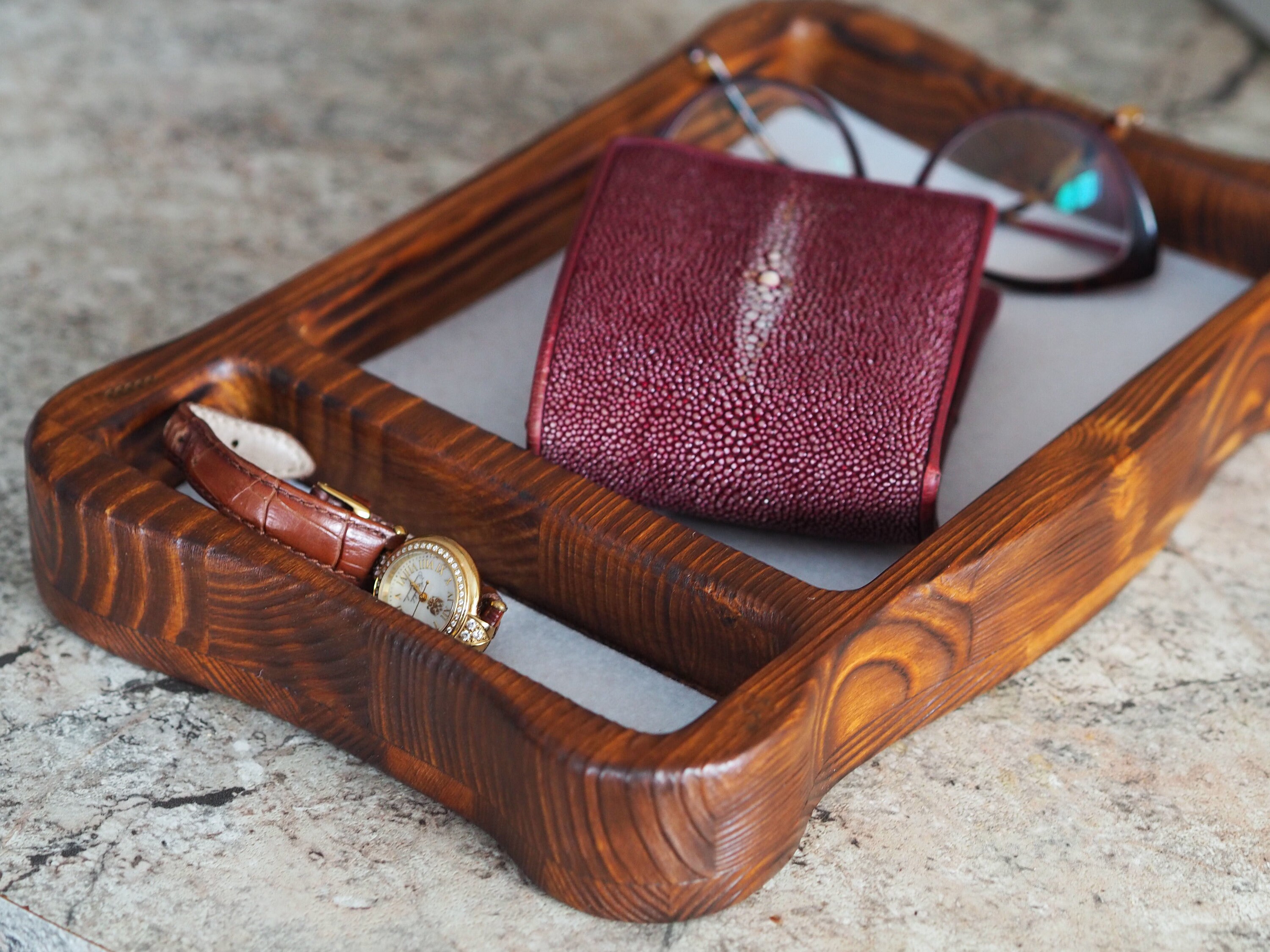 Catch all tray wood / key dish / wooden valet tray / EDC dump Etsy