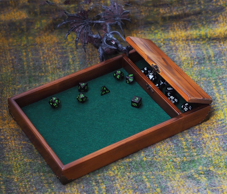 Dice tray dnd wood / dice vault / dungeon and dragons dice box Etsy