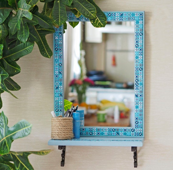 Mosaic Wall Mirror With Shelf Decorative Vanity Shelf Decorative Vanity Mirror, Wall Mounted Ledge With Vanity Mirror