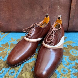 MINT Vintage Deadstock Ende der 1970er Jahre Anfang der 80er Jahre Roland Cartier braun 3 Tone Leder 4-Loch Tanz Bühne Schuhe, Ende der 70er Jahre Disco Ära.UK Größe 7,5