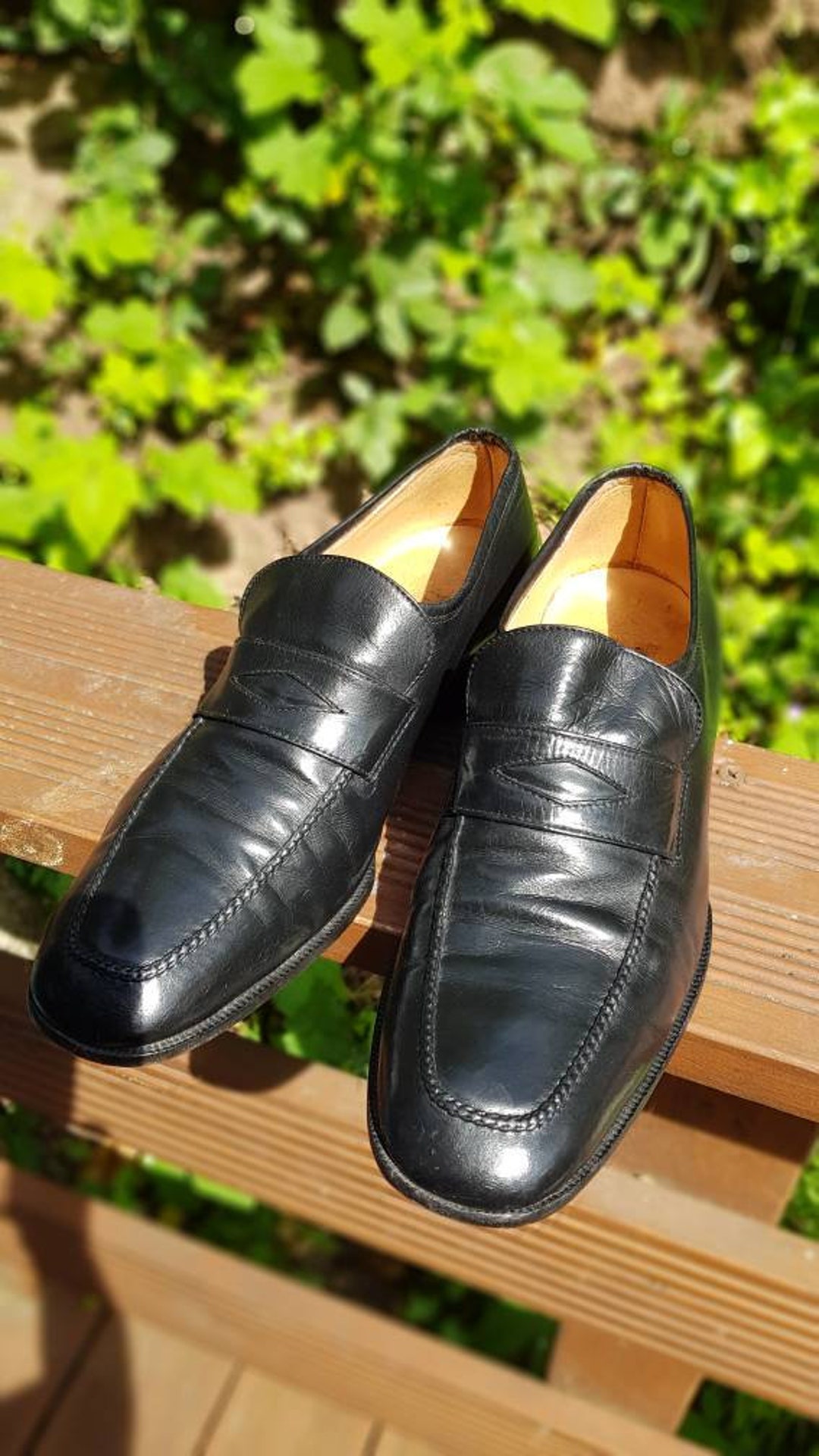 LOUIS VUITTON Men's Mocassin Brown Leather Shoes Penny Loafers Square Toe  7.5