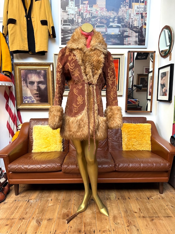 Manteau afghan Penny Lane daim hippie vintage 60's 70's