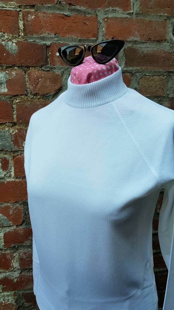 Image of Vintage S 's Deadstock St.michael White Polyester Knitwear Turtle Crew Neck Pullover Jumper Sweater.small Size  To .mint