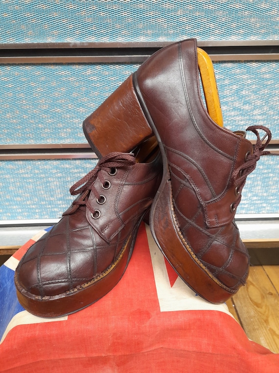Fab Vintage 1970s 70s Ravel Brown Leather Lattice Detail Glam Rock Bowie Slade Sweet Platform Shoes With 3 1 2 Heel.size 8.5 Etsy UK