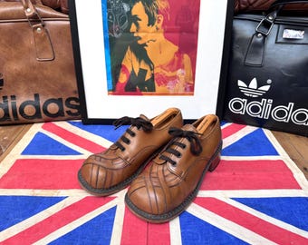 Vintage jaren 70 jaren 70 Dolcis Blockbusters Suedehead Northern Soul Smoothie tan plateauzool hak lepel eendenneus brogue Floorstompers schoenen. Maat 9