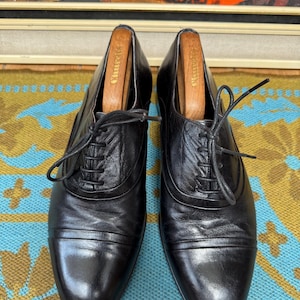 Vintage late 1970s early 80’s Roland Cartier Reeves black leather 5 hole dance stage dress shoes,late 70s disco era.UK Size 10