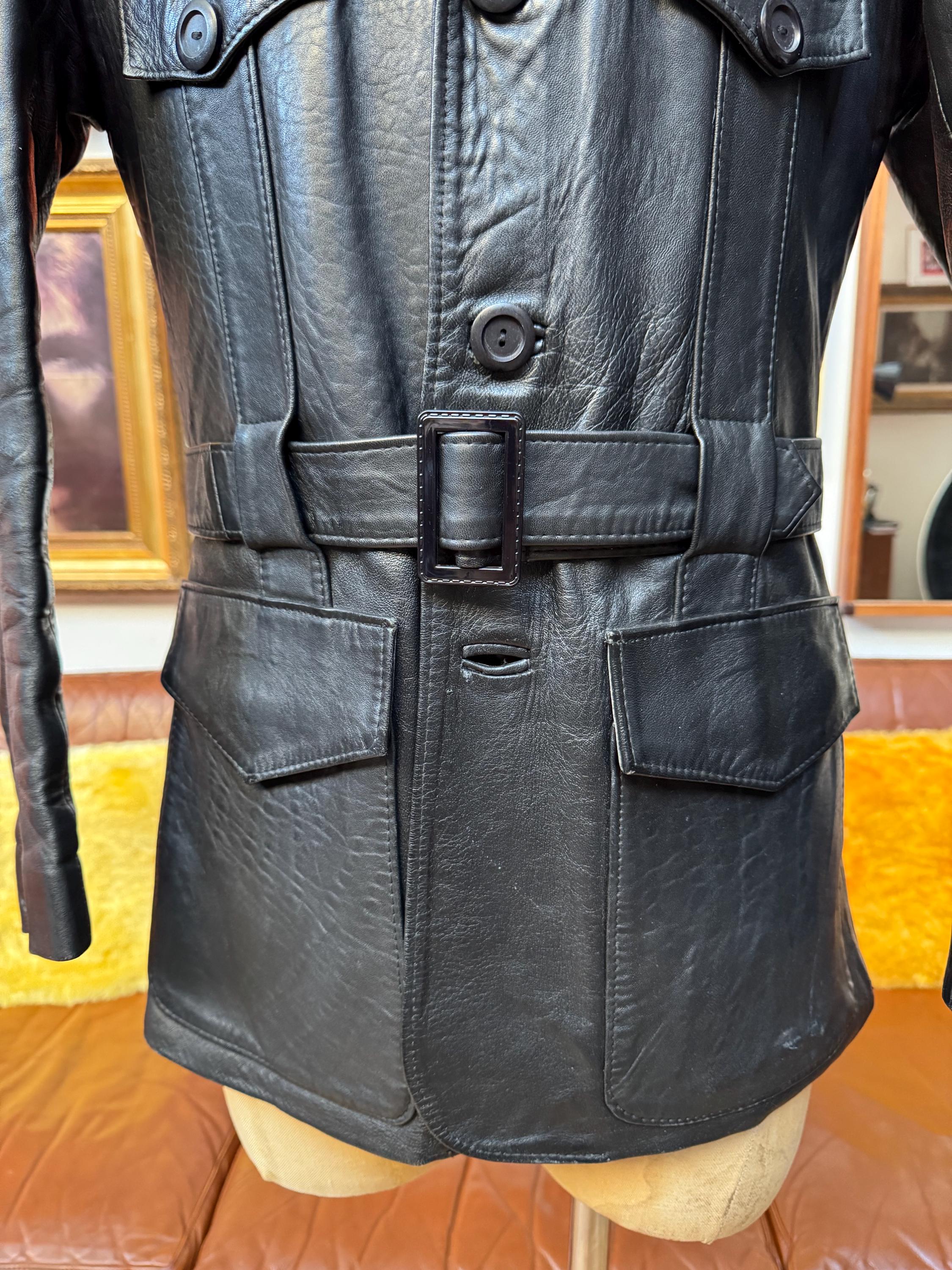 Stylish Vintage Late 1960s 70s Soft Black Leather Belted Norfolk