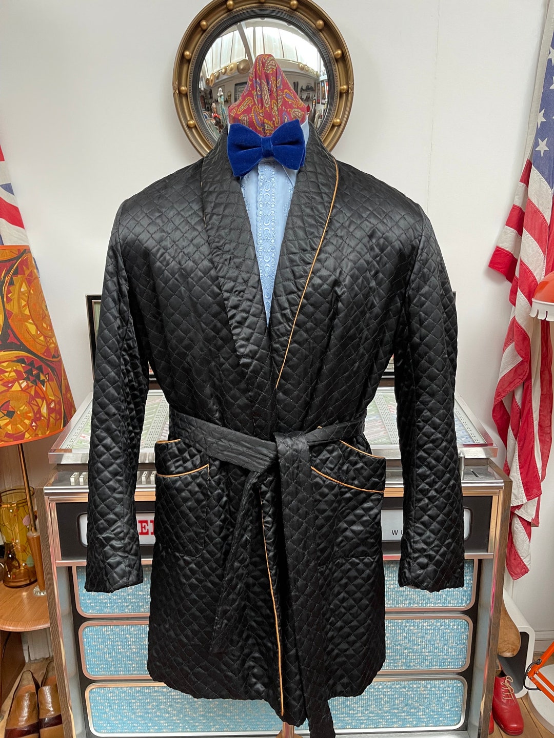 Vintage 1950s Early 60s Grenville Quilted Tricel Black Gold Dandy