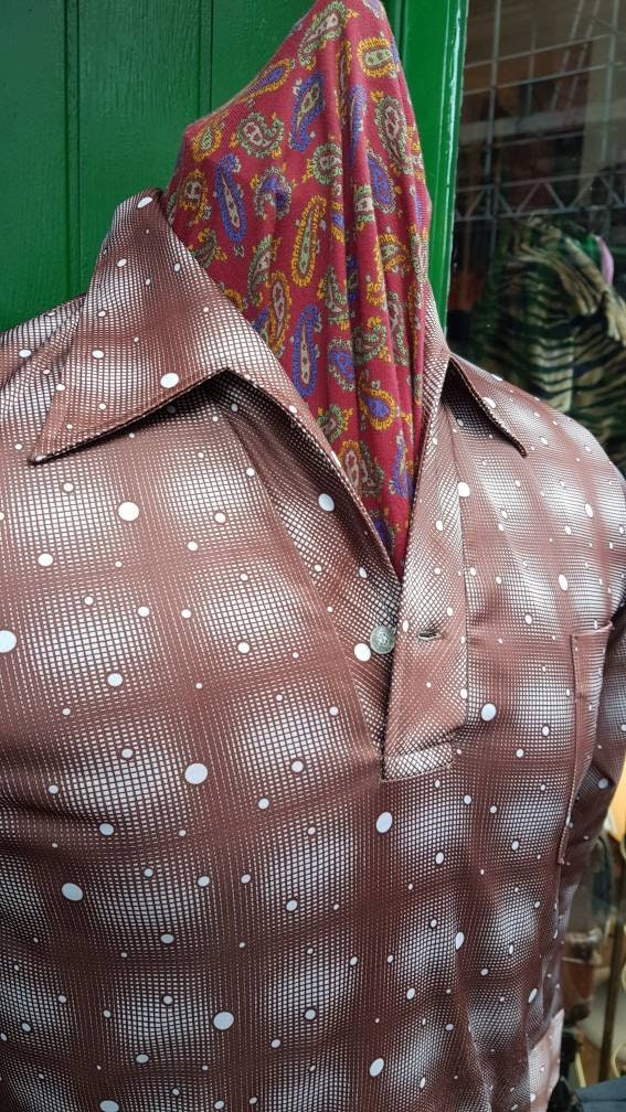 Image of Vintage 1970S 70's King Daily Japan Pull Over Open Neck New York Studio 54 Disco Dandy Scarface Pop Over Shirt.small 36 To 39" Chest Vgc